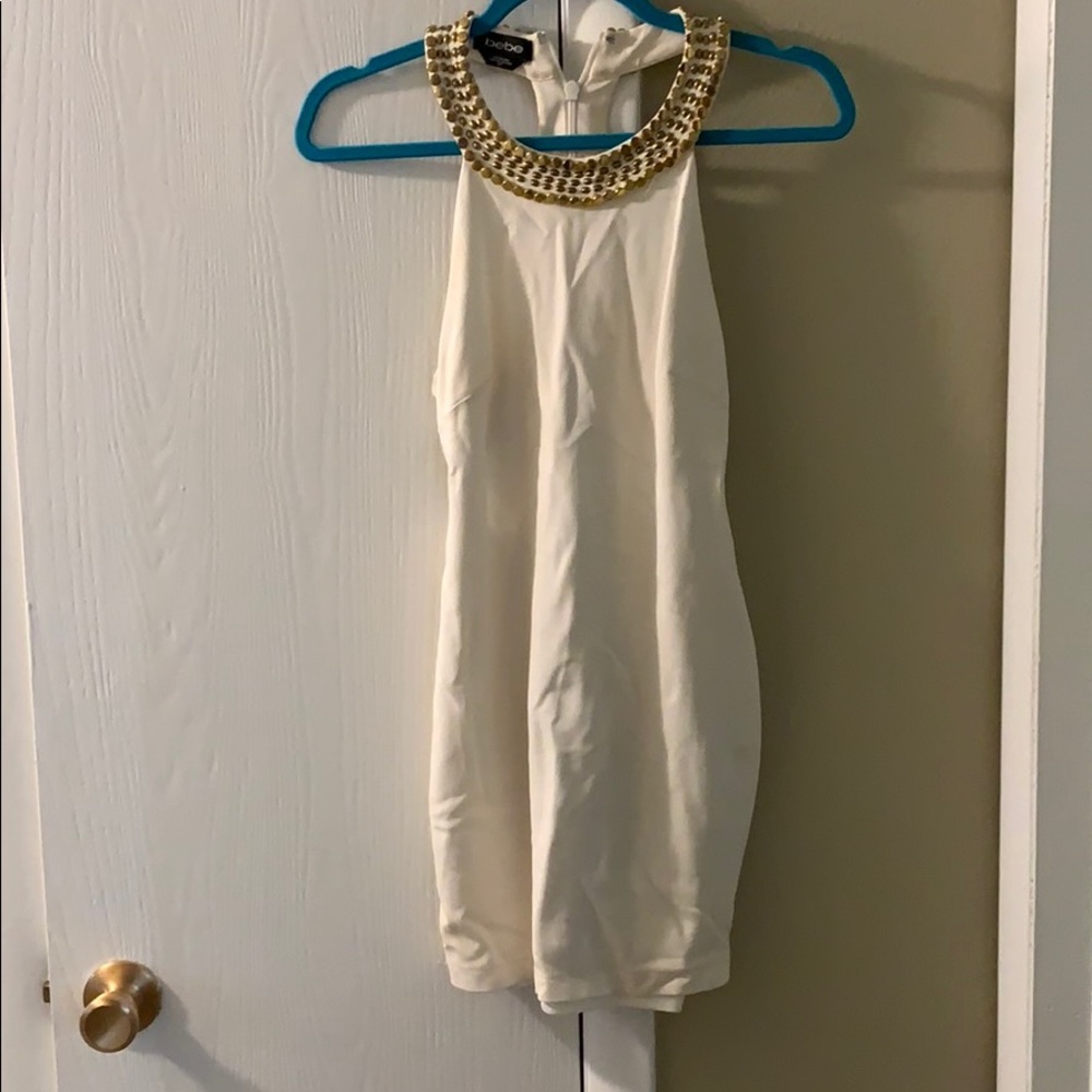 White and gold bebe dress